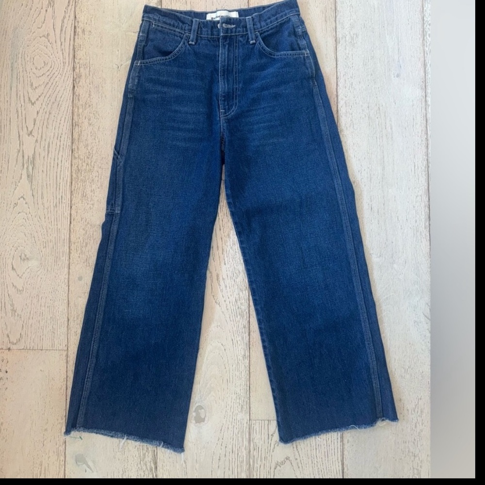 Reformation Max Jeans 26 vintage inspired carpenter Indigo wash frayed crop - Picture 5 of 11